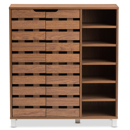 Baxton Studio Shirley "Walnut" Medium Wood 2-Door Shoe Cabinet with Open Shelves 124-6602